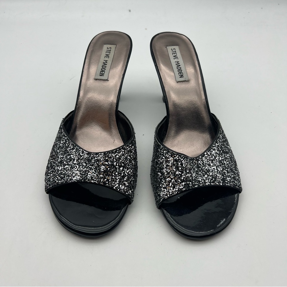 Steve Madden Black and Silver Glitter Heels